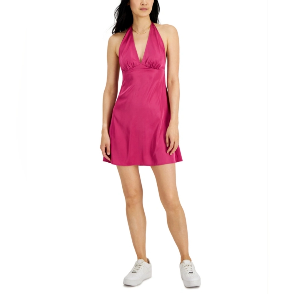 Just Polly Halter Tie at Back Dress size M pink Fuschia V-Neck
